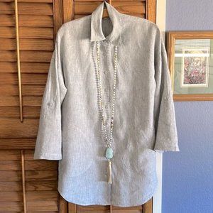 Chico’s 100% Washable Linen Tunic 3/4 Roll Tab Sleeve Button Down Shirt 0